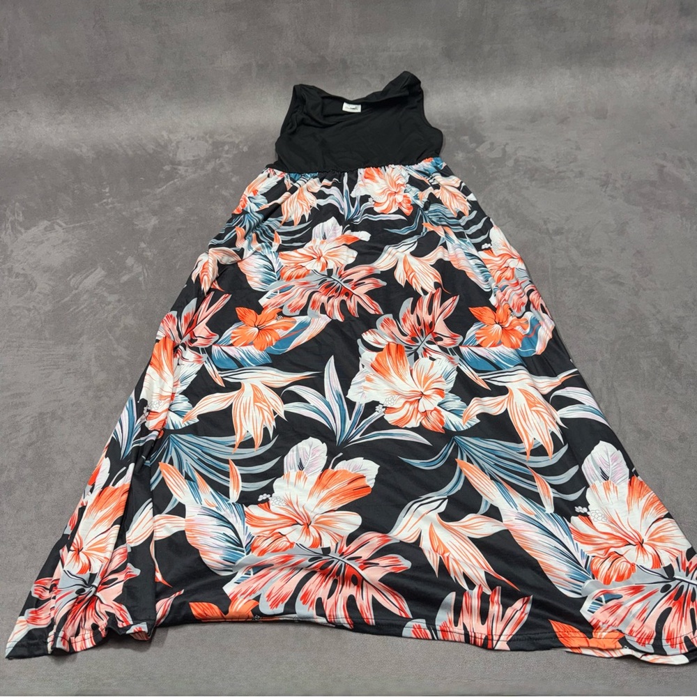 Chicmatchy Floral patchwork maxi dress women’s Dress solid black top vibrant 12